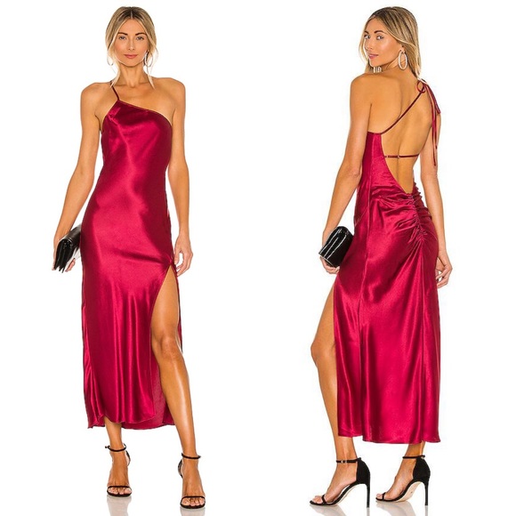 NBD Dresses & Skirts - NWT NBD Revolve Mara Midi Dress One Shoulder Open Back Leg Slit Gown Red XL